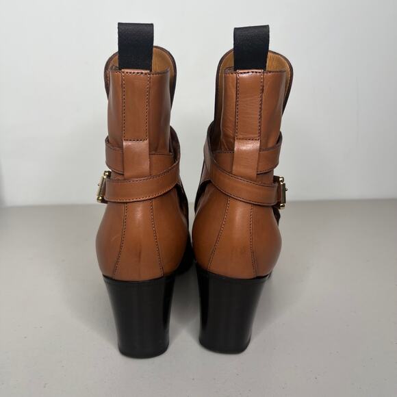 Ann Mashburn Camel Brown Leather Ankle Booties Size 39 - Picture 4 of 11